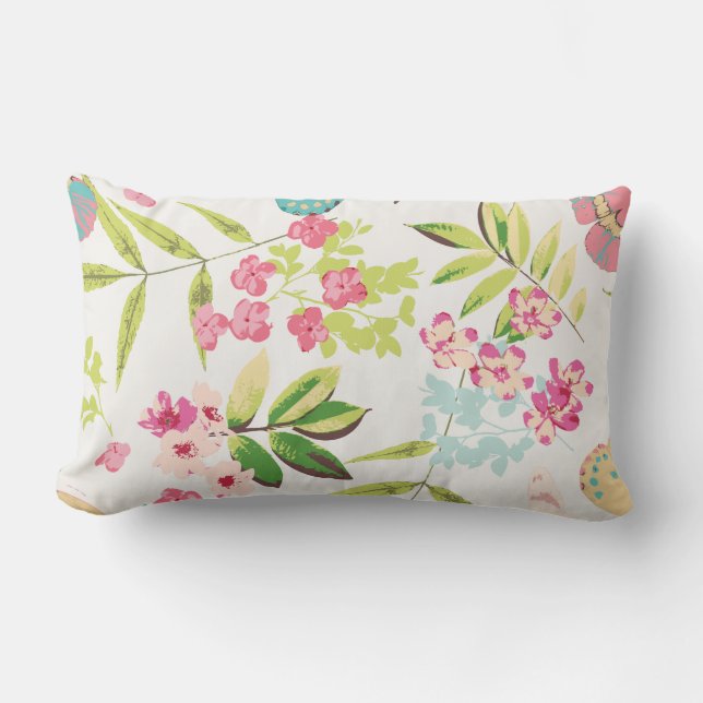 Coussin Rectangle Copie Girly florale de fleur de papillon tropical (Recto)