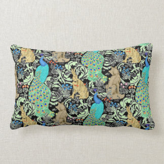 Coussin Rectangle Copie, turquoise et neutres de paon de Nouveau