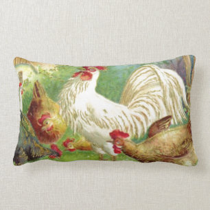 Coussin Rectangle Coq vintage et poulets