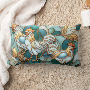 Coussin Rectangle Coqs en Verre Teinté Salle de Ferme Élégante