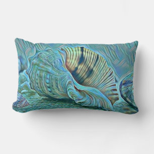 Coussin Rectangle Coquillages bleu vert sur le tableau de la plage