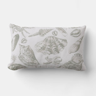 Coussin Rectangle Coquilles de mer gris sauge doux croquis Antique N