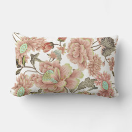Coussin Rectangle Corail rose, Fleurs bleues sur Arrière - plan blan