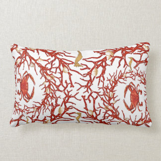 Coussin Rectangle Corail rouge, crabes, et hippocampes