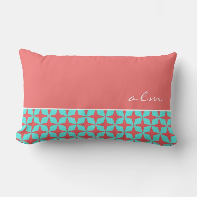 Coussin Rectangle Coral & Turquoise Motif atomique | Monogramme (Recto)