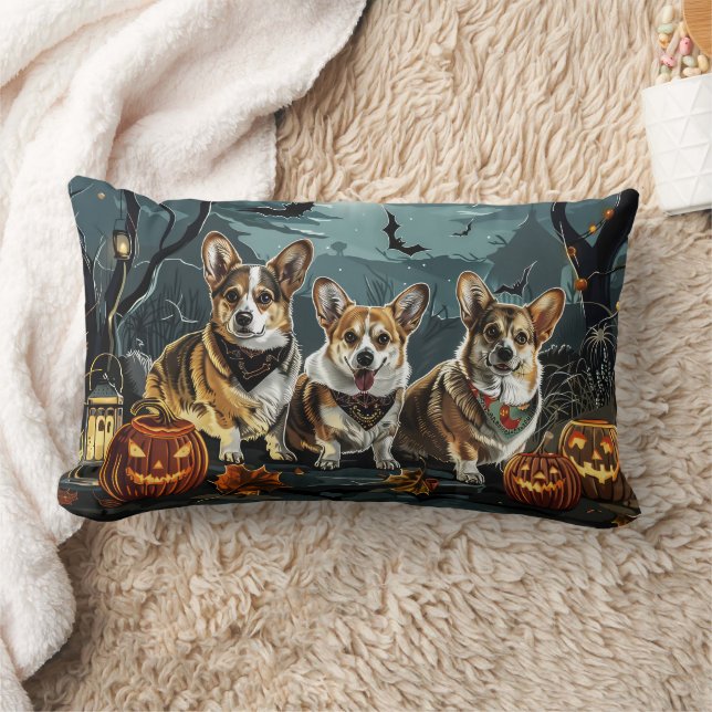 Coussin Rectangle Corgi Halloween Éffrayant (Couverture)