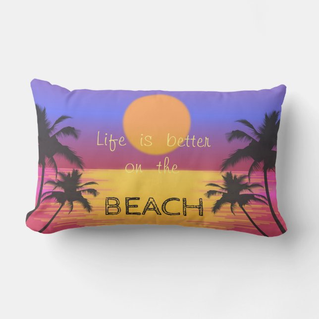 Coussin Rectangle Coucher de soleil adorable, Plage, Palmiers (Recto)