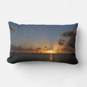 Coussin Rectangle Coucher de soleil avec voiliers Paysage tropical P