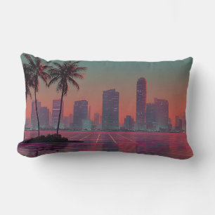 Coussin Rectangle Coucoucher de soleil Retro Synthwave Cityscape