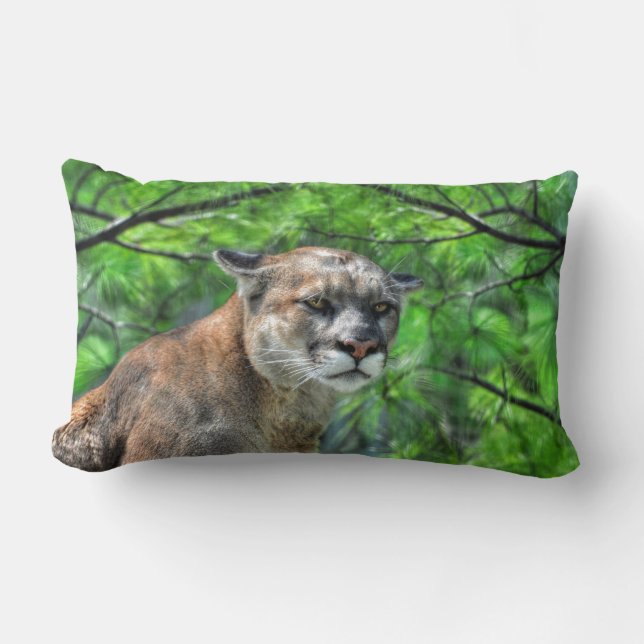 Coussin Rectangle Cougar Mountain Lion & Summer Pines Image de la fa (Recto)