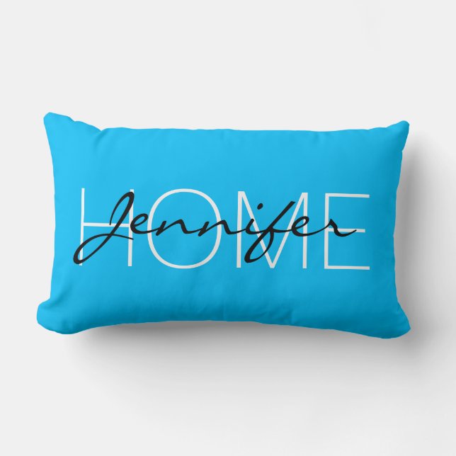 Coussin Rectangle Couleur bleu ciel profond monogramme maison (Recto)