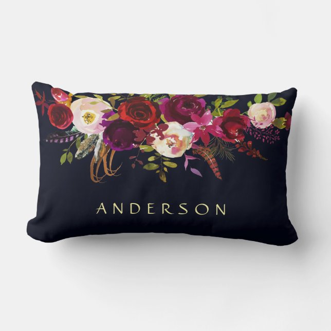 Coussin Rectangle COULEUR ÉDITABLE Marine Marsala Rustique Boho Flor (Recto)