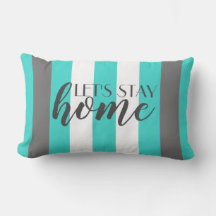 Coussin Rectangle Couleur mignonne Gris rayé et Motif bleu avec text