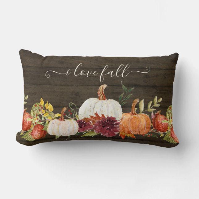 Coussin Rectangle Country Chic Farm Citrouilles d'automne Bourgogne  (Recto)