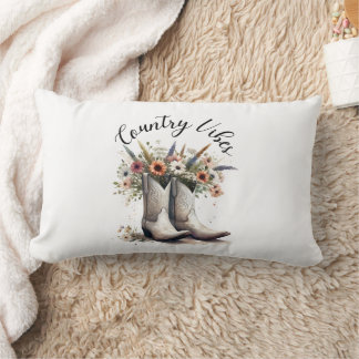 Coussin Rectangle Country Vibes Bottes et fleurs occidentales Aquare
