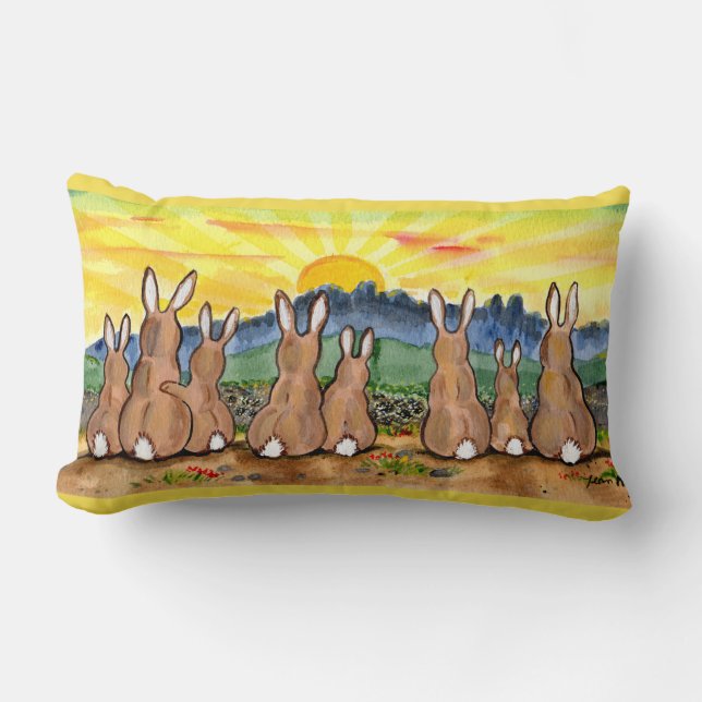 Coussin Rectangle Coup de soleil de la famille de lapins (Recto)