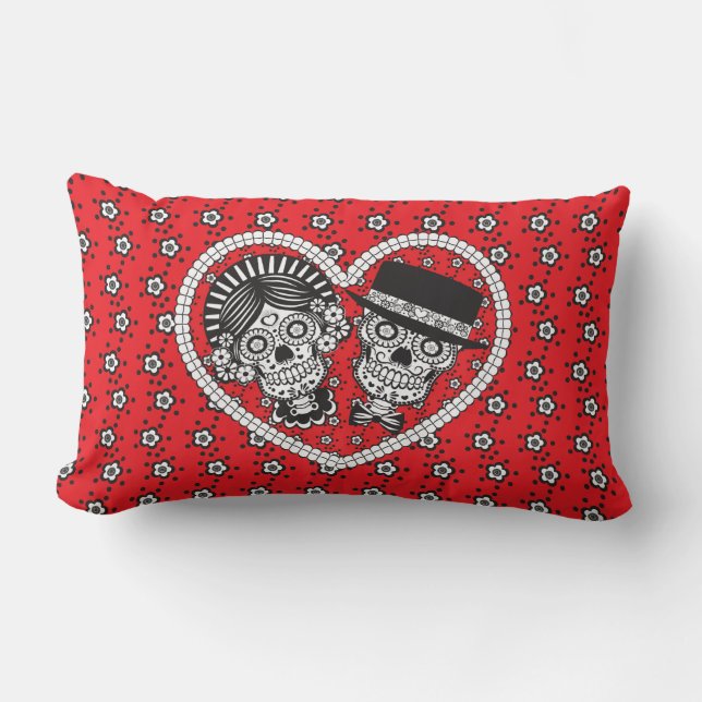 Coussin Rectangle Couple crâne sucre (Recto)
