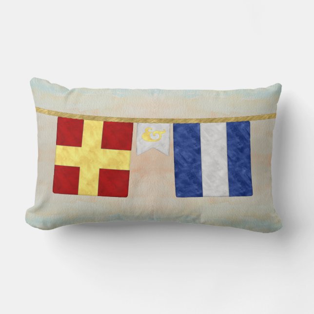 Coussin Rectangle Couples d'aquarelle Monogramme Signal maritime Dra (Recto)