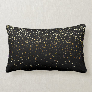 Coussin Rectangle Coussin-Noir lombaire de petites étoiles d'or
