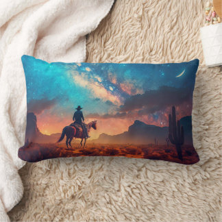 Coussin Rectangle Cowboy Western Désert Nuit Promenade Cactus