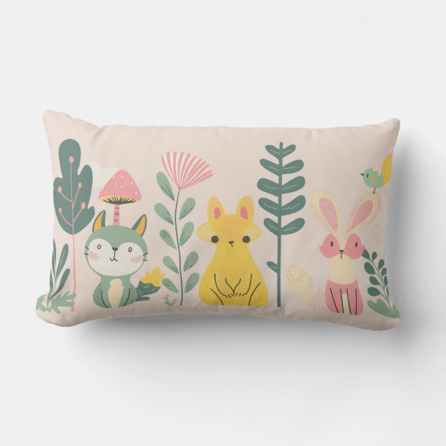 Coussin Rectangle Créatures pastel avec plantes (Recto)