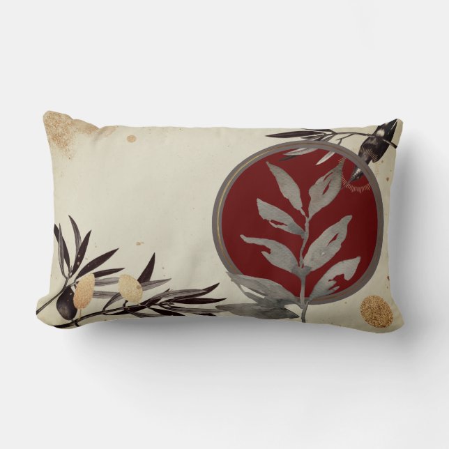 Coussin Rectangle Crème bordeaux grise Aquarelle Abstraite artistiqu (Recto)