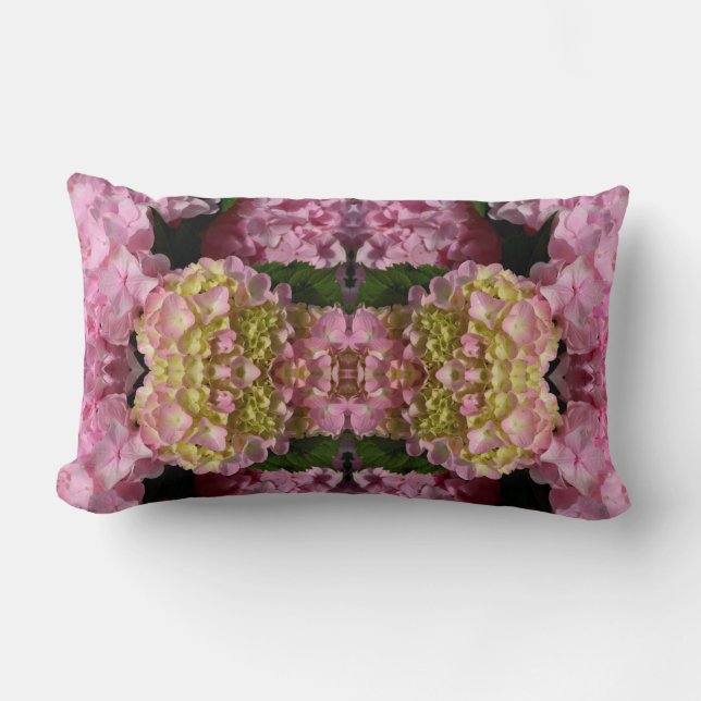 Coussin Rectangle Crème rose Hydrangeas jaune rose vert floral (Recto)