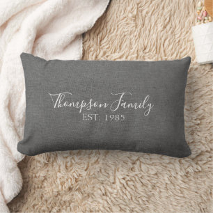 Coussin Rectangle Crochets en tissu gris Revêtement lin avec nom de 