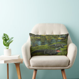 Coussin Rectangle Crocodiles, Reptiles Animaux de la Vie Marine Vint