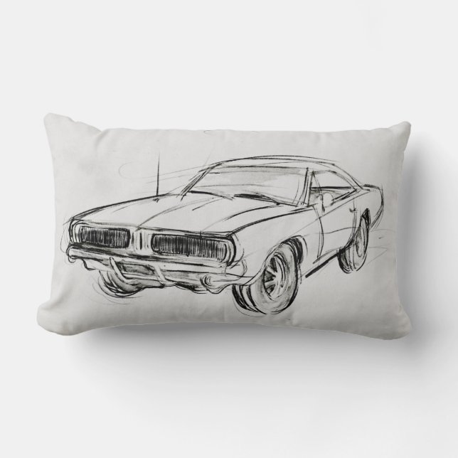 Coussin Rectangle Croquis de voiture classique IV (Recto)