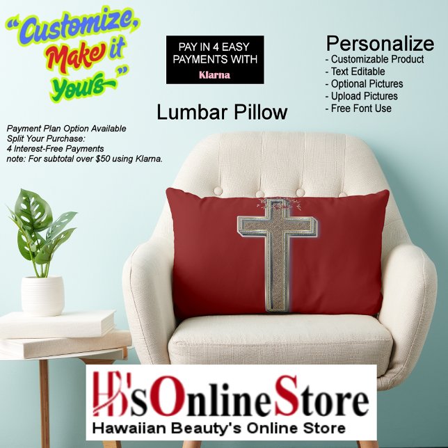 Coussin Rectangle Cross Polyester Lumbar Pillow with Red Background  (Cross Polyester Lumbar Pillow with Red Background.)
