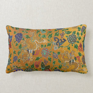 Coussin Rectangle Cru chinois de motif de fleur d'or de dragon de