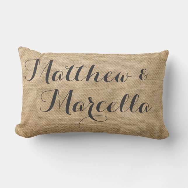 Coussin Rectangle Cru de toile de jute personnalisé épousant la date (Recto)
