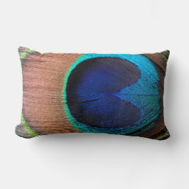 Coussin Rectangle Cuivre/Turquoise/Plumes de paon bleu