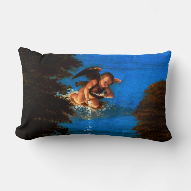 Coussin Rectangle Cupid Dans le Ciel Bleu Tourne une Cascade de Fleu (Recto)