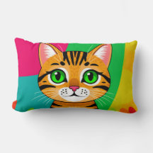 Cute Cartoon Tabby Cat With Big Green Eyes