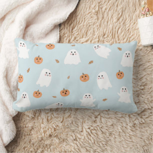 Coussin Rectangle Cute Fantôme et Citrouille Motif d'Halloween bleu