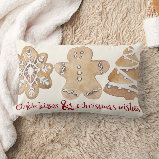 Coussin Rectangle Cute pain d'épices biscuit Baisers voeux de Noël (Couverture)