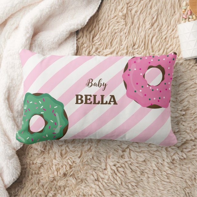 Coussin Rectangle Cute Pink & Green Donut Baby Throw Pillow (Couverture)