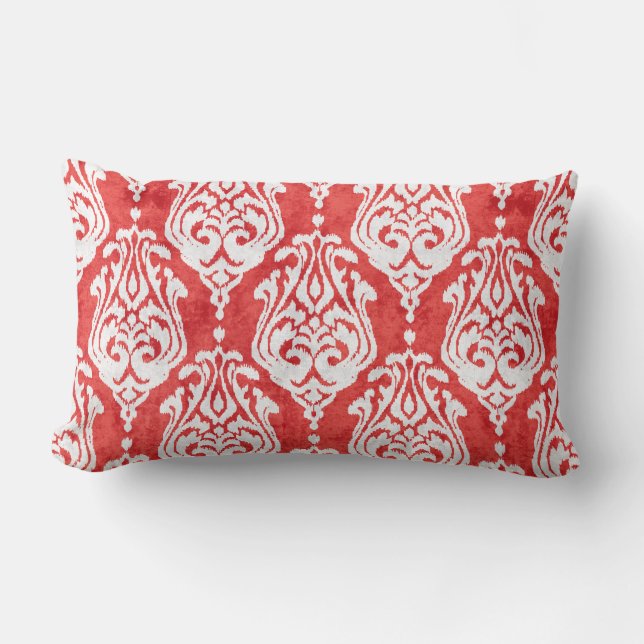 Coussin Rectangle Cute rouge et blanc damask ikat motifs tribaux (Recto)