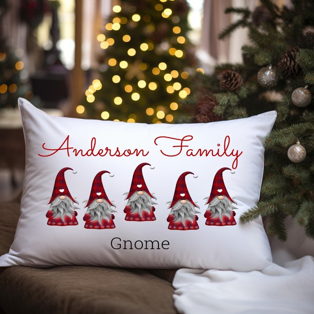 Coussin Rectangle Cute Rustique Plaid Personnalisé Noël Gnome Elf (Créateur téléchargé)