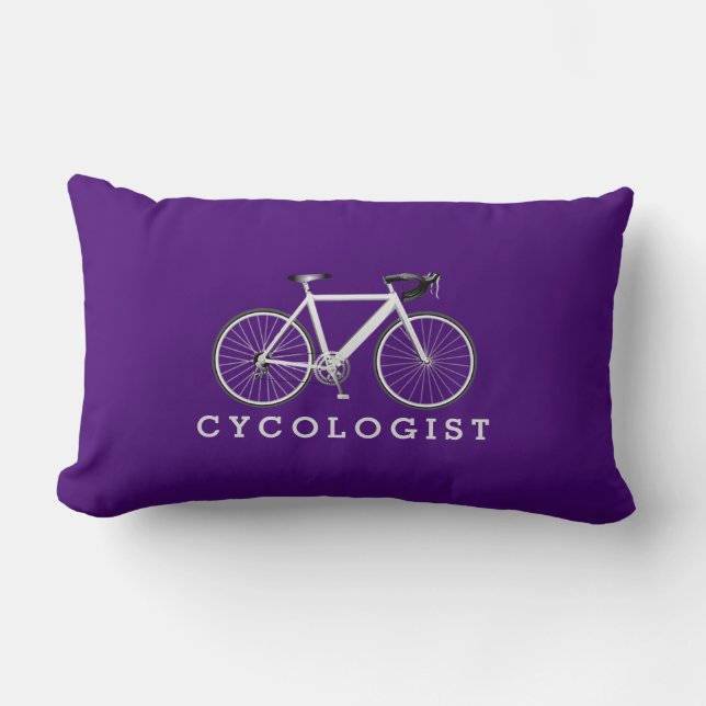 Coussin Rectangle Cycologiste Bicyclette Blanche Sur Violet (Recto)