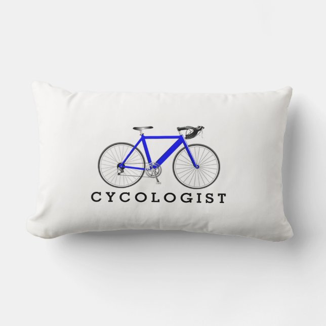 Coussin Rectangle Cycologiste Bicyclette Bleue Sur Blanc (Recto)