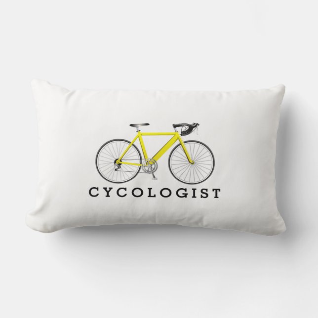 Coussin Rectangle Cycologiste Bicyclette Jaune Sur Fond Blanc (Recto)