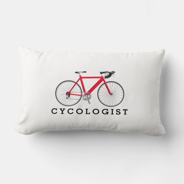 Coussin Rectangle Cycologiste Bicyclette rouge sur blanc (Recto)