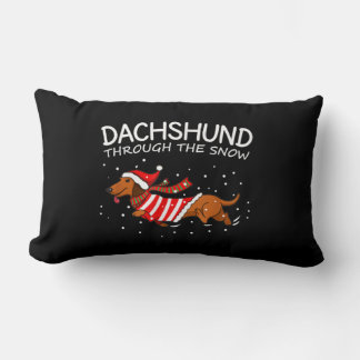 Coussin Rectangle Dachshund à travers la neige drôle chien Noël