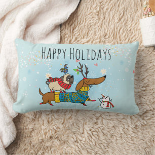 Coussin Rectangle Dachshund, Carlin & Oiseau Jeu d'Oreiller