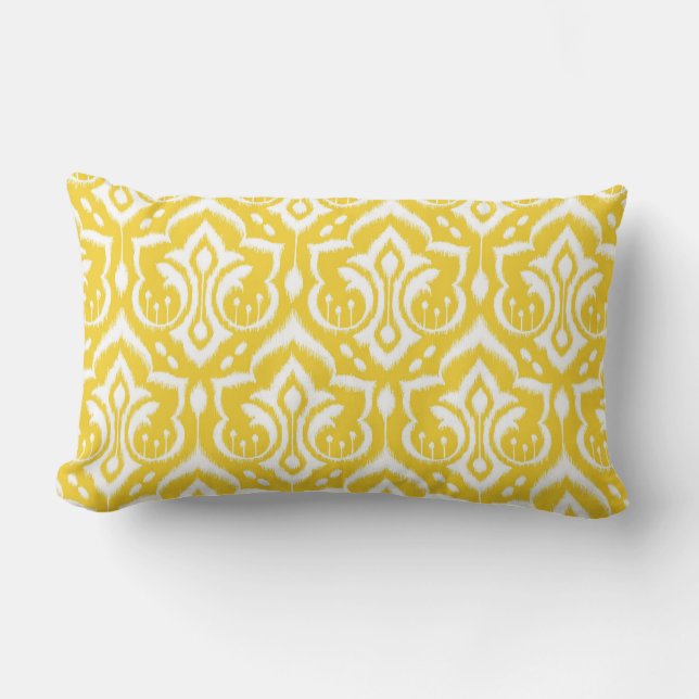 Coussin Rectangle Damassé d'Ikat - jaune de soleil (Recto)