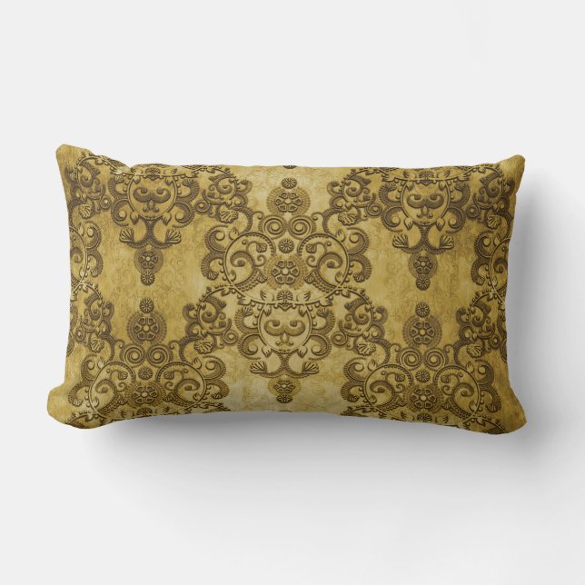 Coussin Rectangle Damassé Distressed Rustique Or Jaune Foncé (Recto)