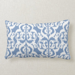 Coussin Rectangle Damassé maure d'Ikat - bleu et blanc de ciel